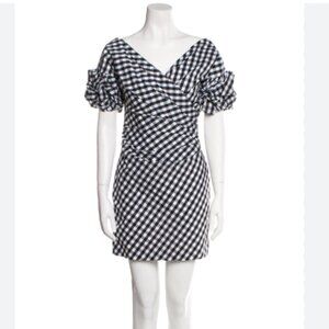 Fame and Partners Black and White Gingham Off Shoulder Puff Sleeve Dress NWT